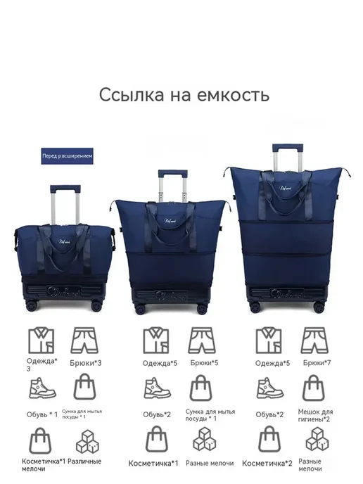 Сумка дорожная на колесах большая женская мужская, голубой, фото 3