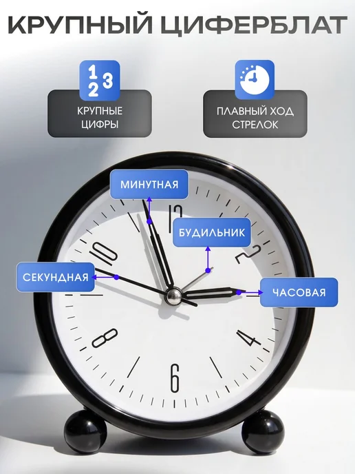 Механический будильник, часы настольные на батарейках, вариант, фото 2