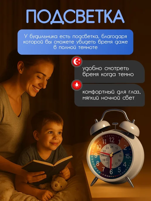 Часы настольные, громкий будильник детский обучающий, вариант, фото 4