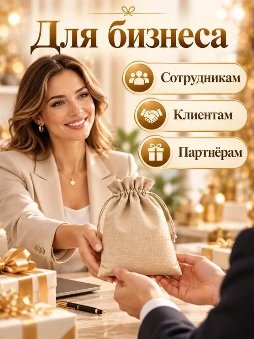 СИМФОНИЯ Мешочки подарочные тканевые под лён 18х23 см, 5 шт, 18x23 см, 5 шт, фото 2