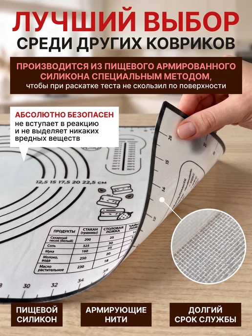 Силиконовый коврик для выпечки для раскатки теста 40х30 см, 40x30 см, фото 3