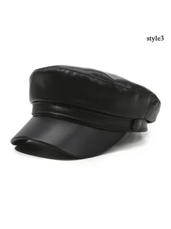 Женские береты из искусственной кожи черного цвета Style 9