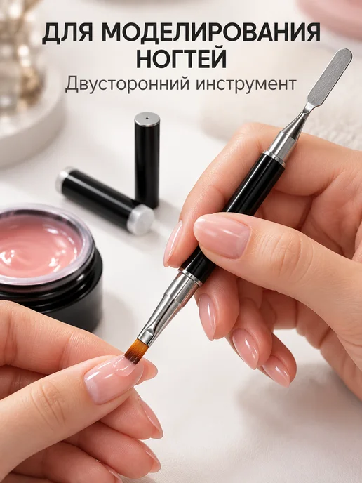 Трендовые товары 2 Кисть для геля с лопаткой двусторонняя, черный, фото 2