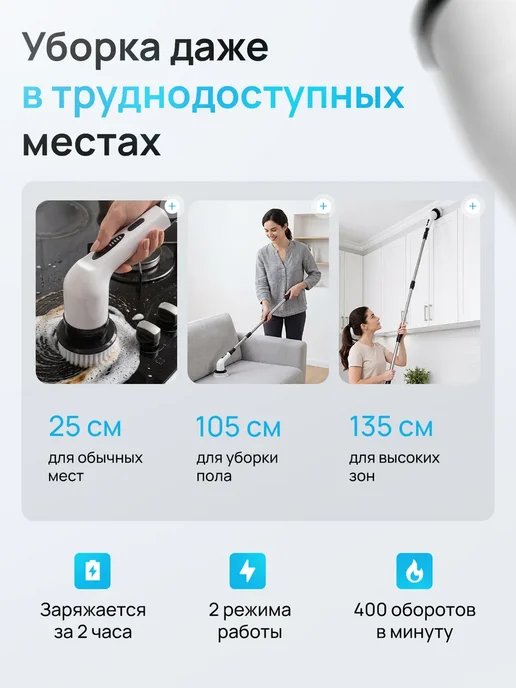Дом и точка. Электрическая щетка для уборки, белый, фото 4