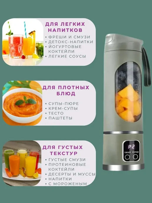 Блендер для смузи портативный, зелёный, зеленый, фото 2