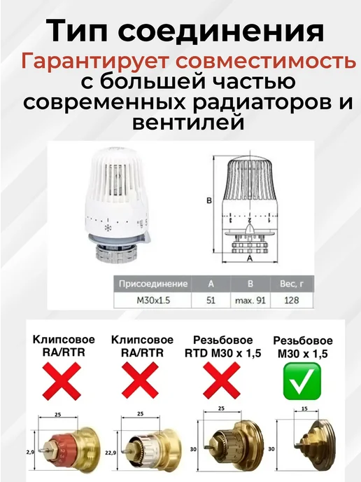 Термоголовка Термостат жидкостная для радиатора батареи и 2, белый, фото 2