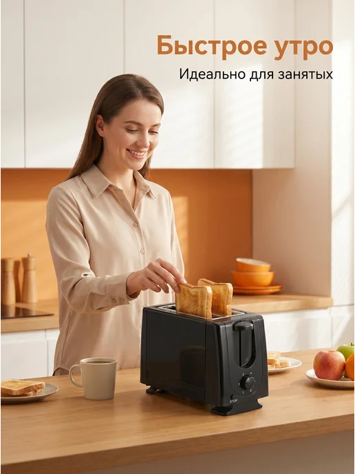 Тостер SC-TM11020 (СК-ТМ11020) 700 Вт тостов - 2, черный, 700 Вт, фото 2