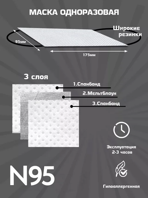 Маска-повязка на лицо из нетканого материала, 10 шт, 10 шт, фото 3