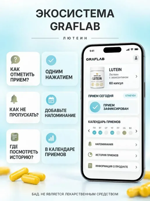 GraFLab Лютеин с зеаксантином для глаз 60 капсул, вариант, фото 7