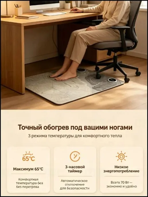 Нагревательный коврик для ног под стол Теплый электрический, вариант, фото 8