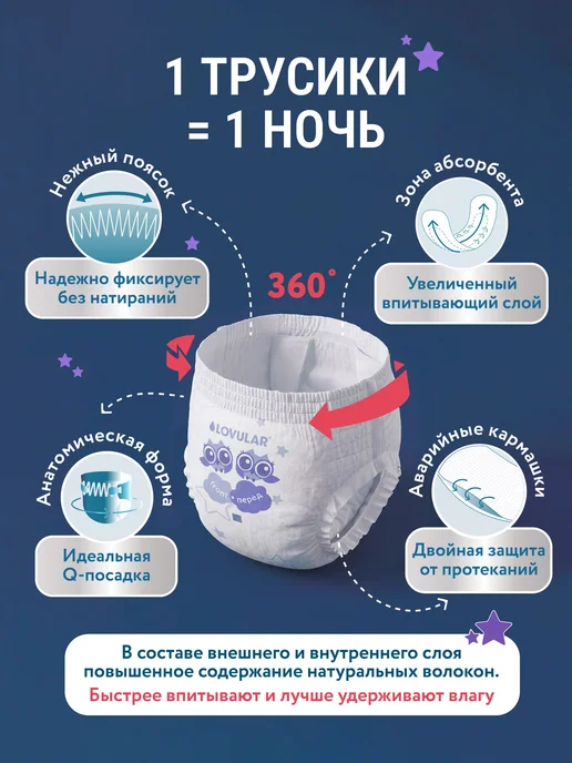 МЕГАПАК Трусики-подгузники HOT WIND ночные, L, 9-14 кг, 914 кг, фото 3