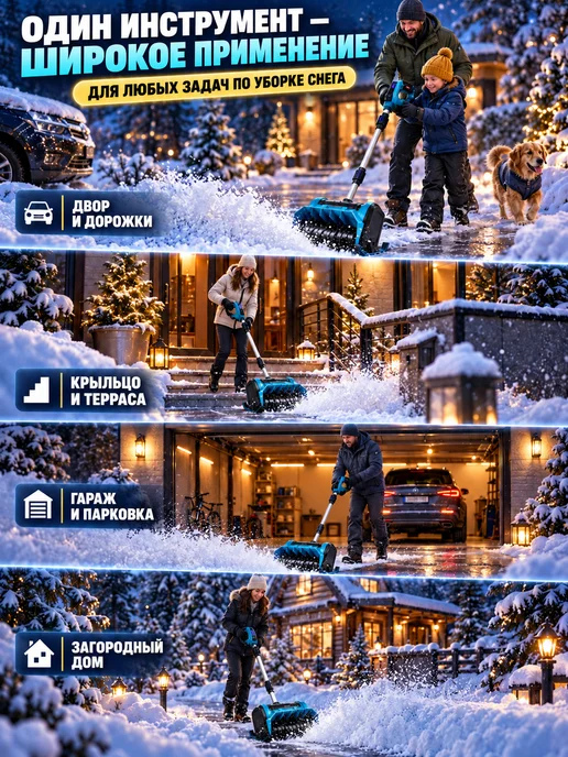 Снегоуборщик аккумуляторный с лыжами, вариант, фото 3