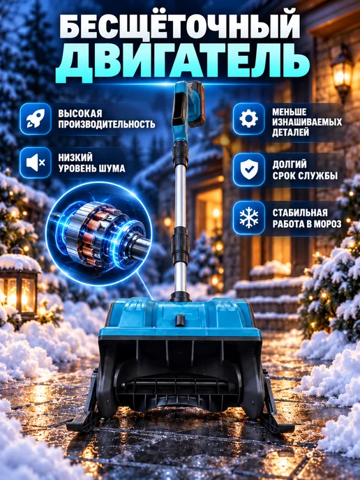 Снегоуборщик аккумуляторный с лыжами, вариант, фото 4