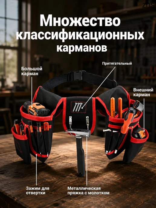 Строительная сумка с 26 отделениями, 30 см, красная, красный, фото 2