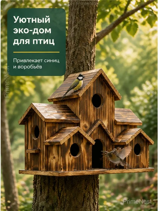 Деревянный скворечник домик для птиц, коричневый, фото 2