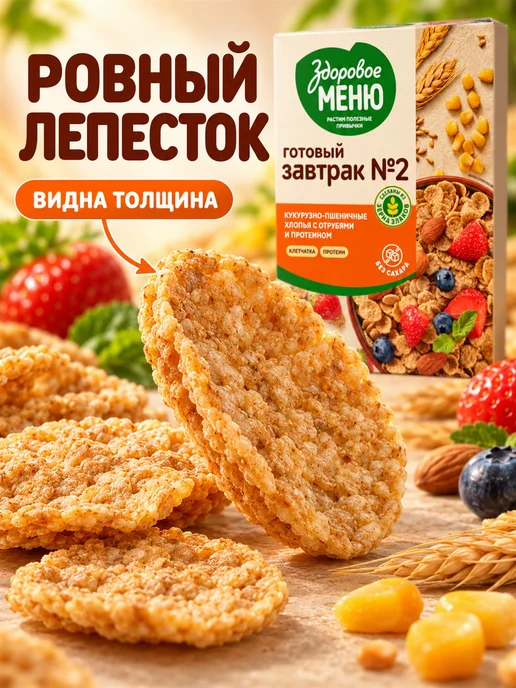 ЗДОРОВОЕ МЕНЮ Хлопья кукурузно-пшеничные с протеином 200 г, 200 г, фото 2
