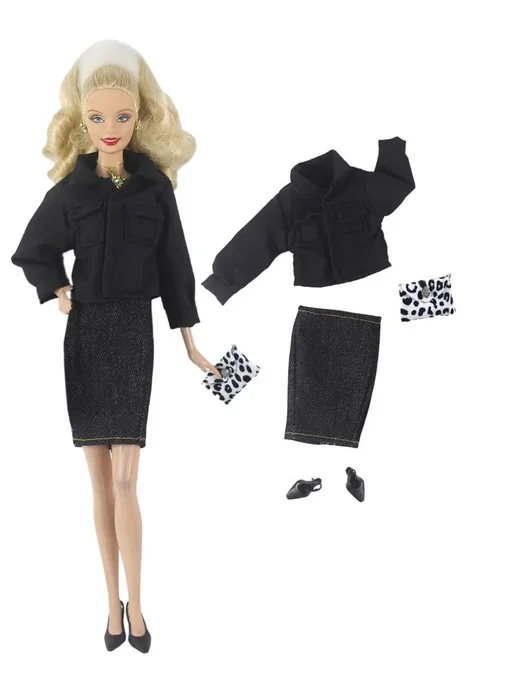 Кожаная одежда для кукол BJD, 11,5 дюйма Черный, 4Pcs Clothe, 4 шт, черный