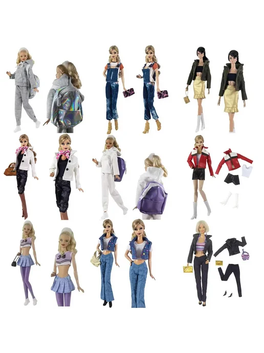 Кожаная одежда для кукол BJD, 11,5 дюйма Черный, 4Pcs Clothe, 4 шт, розовый, фото 2