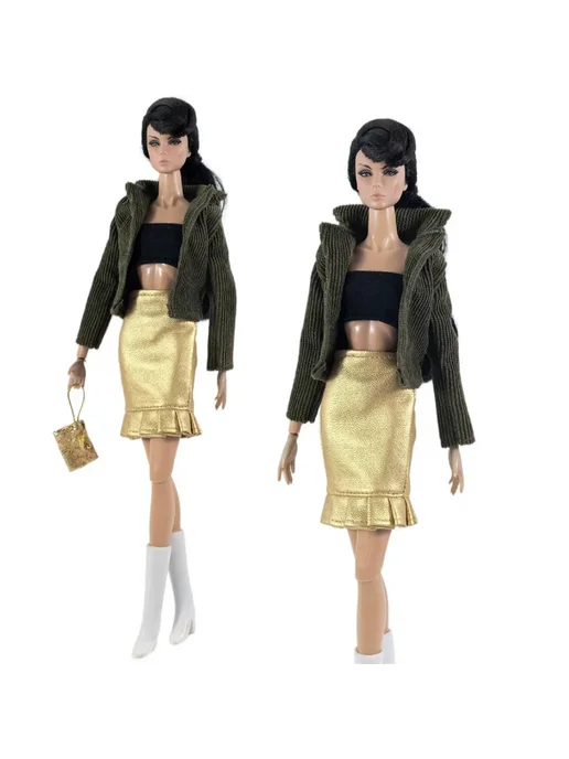 Кожаная одежда для кукол BJD, 11,5 дюйма Черный, 4Pcs Clothe, 4 шт, розовый, фото 4