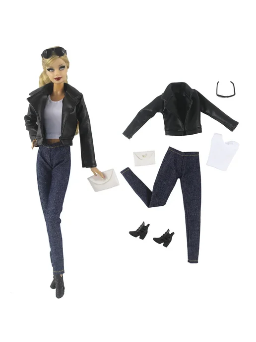 Кожаная одежда для кукол BJD, 11,5 дюйма Черный, 4Pcs Clothe, 6 шт