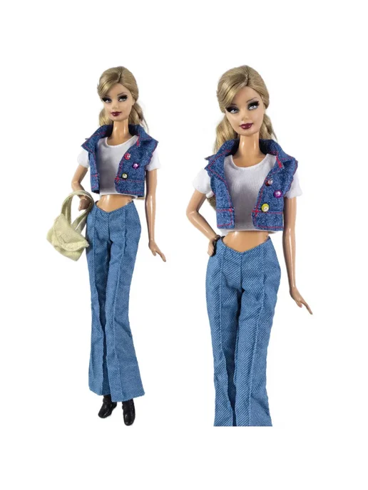 Кожаная одежда для кукол BJD, 11,5 дюйма Черный, 4Pcs Clothe, 6 шт, фото 3