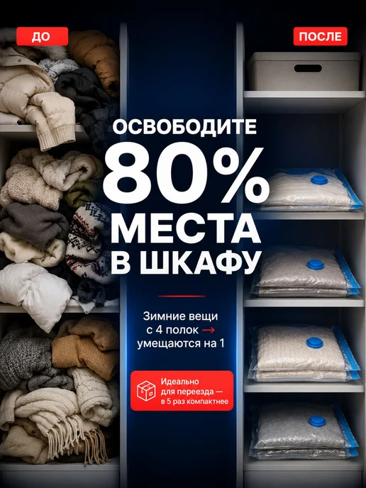 Вакуумные пакеты для одежды с клапаном, с насосом, вариант, фото 2