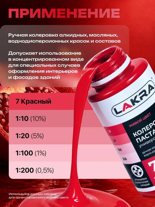 Колер для краски Красный №7 Лакра (100 мл.) колеровочная, 100 мл, фото 2